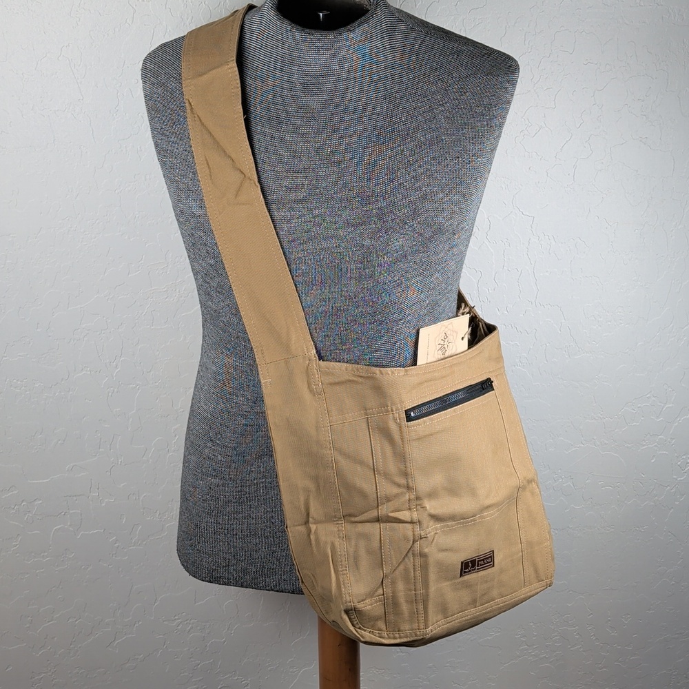 NWT Prana Earth Satchel, Khaki Brown Canvas 2-Section Crossbody Bag U6SATC110